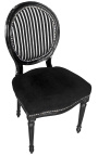 Silla de estilo Luis XVI negro & blanco rayas y madera negra