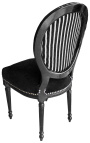 Cadeira estilo Luís XVI preto e branco listrado e madeira preta
