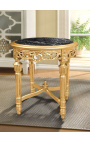 Okrągły stolik z czarnego marmuru w stylu Ludwika XVI ze złoconym drewnem