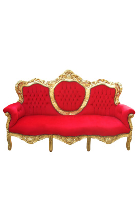 Sofà barroc de tela de vellut vermell i fusta daurada