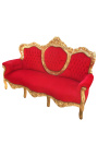 Sofa w stylu barokowym tkanina czerwony aksamit i pozłacane drewno