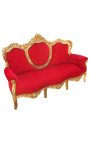 Sofá barroco tecido veludo vermelho e madeira dourada