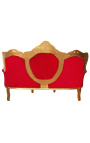 Canapea baroca tesatura catifea rosie si lemn aurit