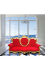 Barokna sofa tkanina crveni baršun i pozlaćeno drvo