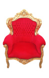 Nagy barokk stílusú fotelszövet vörös bársony és arany fa - 1