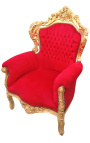 Голям бароков фотьойл от плат червено кадифе и златно дърво
