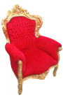 Didelis baroko stiliaus fotelio audinys raudonas aksomas ir aukso mediena