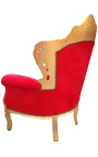 Gran sillón estilo barroco tela terciopelo rojo y madera de oro