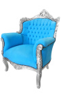 Sessel "fürst" Barock Stil Türkis blau und silber Holz