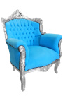Armchair "princely" Baroque style turquoise blue and silver wood