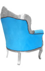 Πολυθρόνα «πριγκιπικού» στυλ μπαρόκ τιρκουάζ μπλε και ασημί ξύλο