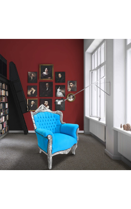 Fauteuil &quot;princier&quot; de style Baroque turquoise et bois argent