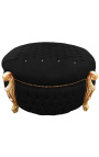 Stor barok rund bænk kuffert Louis XV stil sort stof med rhinsten, guld træ