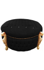 Big baroque round bench trunk Louis XV style black fabric with rhinestones, gold wood