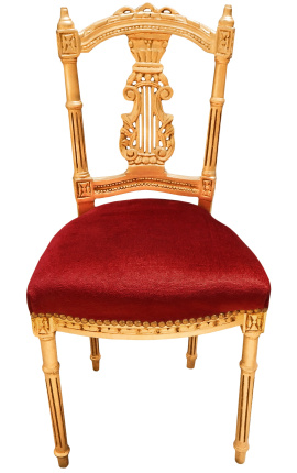 Sedia da arpa con velluto bordeaux e legno dorato