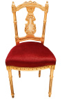 Cadira arpa amb teixit bordeus i fusta daurada