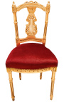 Harp chair with a burgundy velvet and gold wood