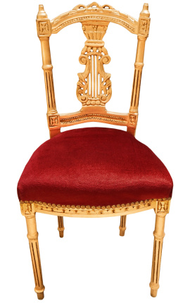 Harpstol med vinröd sammet och guldträ