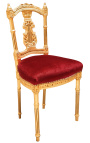 Sedia arpa con tessuto bordeaux e legno oro