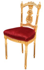 Harp chair with a burgundy velvet and gold wood