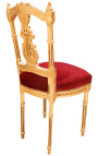 Harp chair with a burgundy velvet and gold wood