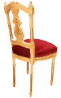 Krzesło Harfa z bordowym aksamitem i złotym drewnem