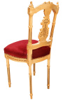 Chaise harpe avec tissu bordeaux et bois doré