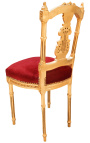 Harp chair with a burgundy velvet and gold wood