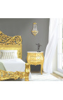Comodino barocco in legno dorato con piano in marmo bianco