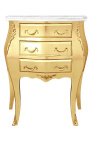 Mesa de cabeceira barroca em madeira dourada com tampo em mármore branco