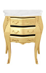 Table de nuit (chevet) commode baroque en bois doré plateau marbre blanc