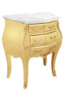 Nightstand (Bedside) baroque gold wood with white marble