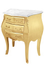 Nightstand (Bedside) baroque wooden gold with white marble
