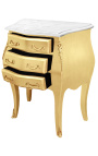 Нощно шкафче (нощно шкафче) барок злато дърво с бял мрамор