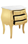Mesa de cabeceira barroca em madeira dourada com tampo em mármore branco