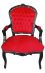 Fauteuil baroque de style Louis XV velours rouge et bois noir