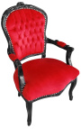 Fotoliu baroc Louis XV Fabric roșu de catifea și lemn negru lucios - 5