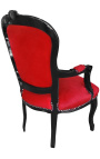 Fauteuil baroque de style Louis XV velours rouge et bois noir