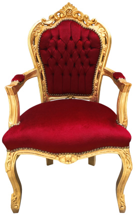 Barocker Rokoko-Sessel im roten Burgunder-Samt und Goldholz