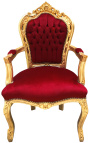 Barokna rokoko fotelja u stilu crvenog bordo baršuna i zlatnog drva