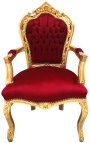 Fauteuil de style Baroque Rococo tissu velours Bordeaux et bois doré