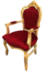 Sillón barroco Rococo estilo burdeos rojo terciopelo y madera de oro