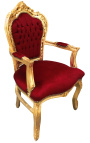 Barok rokoko lænestol stil rød bordeaux fløjl og guld træ