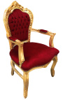 Fauteuil de style Baroque Rococo tissu velours Bordeaux et bois doré