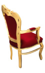 Baroque Rococo armchair style red burgundy velvet and gold wood