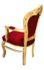 Barok rokoko lænestol stil rød bordeaux fløjl og guld træ