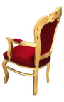 Fauteuil de style Baroque Rococo tissu velours Bordeaux et bois doré