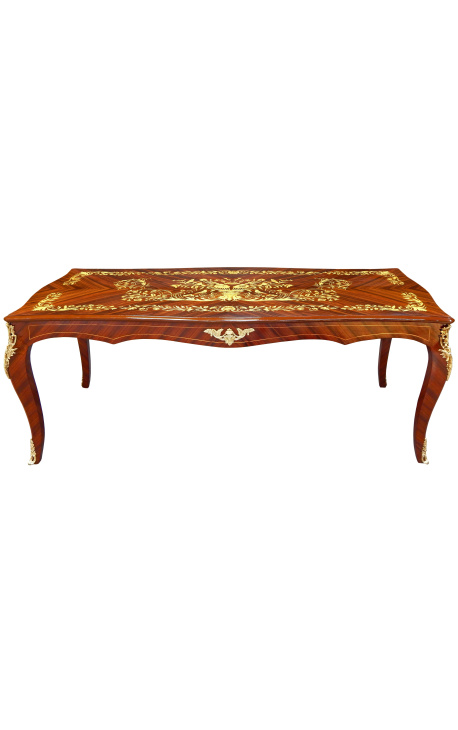 Large dining table Louis XV style marquetry palisander