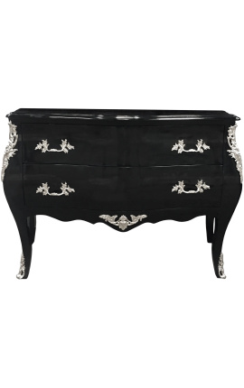 Barocul de stil baroc de stil Louis XV negru 2 sertare și bronzuri de argint