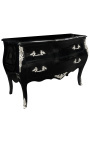 Baroque chest of drawers (commode) of style Louis XV black, silver bronzes